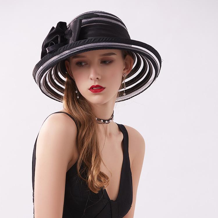 Curled Sun Hat Temperament Flower Wedding Dress Top Hat Women'S Summer Cloth Strip Mesh Sun Protection Sun Hat