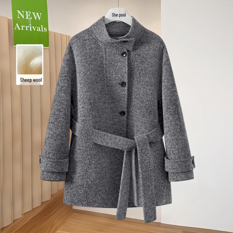 Ta Chi Women s Stand Collar Sheep Wool Blend Oversized Coat M
