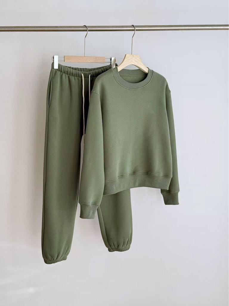 Women's Fleece-Lined Casual Sweatshirt Set: High-End 25, Autumn/Winter, Warm Thickened Sweatpants, Pure Cotton