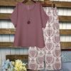 Women's Plus-size Summer New Style Casual Short-sleeved Printed Wide-leg Pants Top and Pants Two-piece Set
