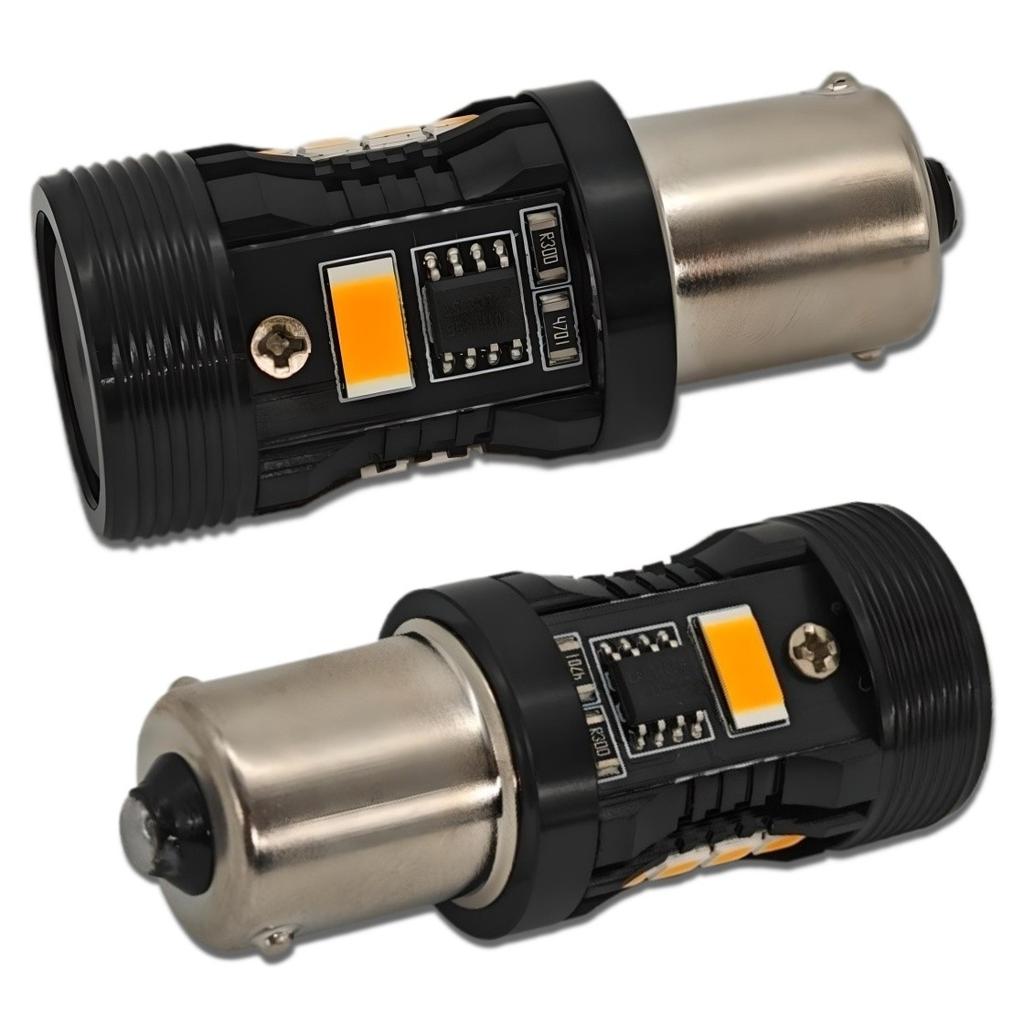 2 st P21W LED-lampa BA15S 12V inget fel, orange Off-Road