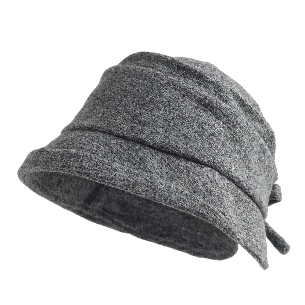 Premium Thickened Fisherman Hat Large Bowknot Warm Women Hat Sun Protection Windproof Woolen Bucket Hat Winter серый