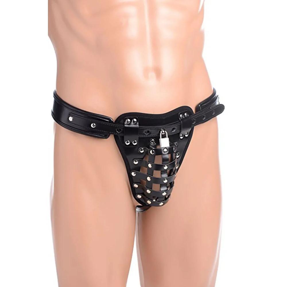 PU Leather Male Chastity Pants Cage Belt Device Sex Toys Underwear Lock Adult Erotic Penis Rings Penis Bondage Adult Products