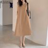 ZANZEA Women Casual O-neck Sleeveless Summer Tank Dress