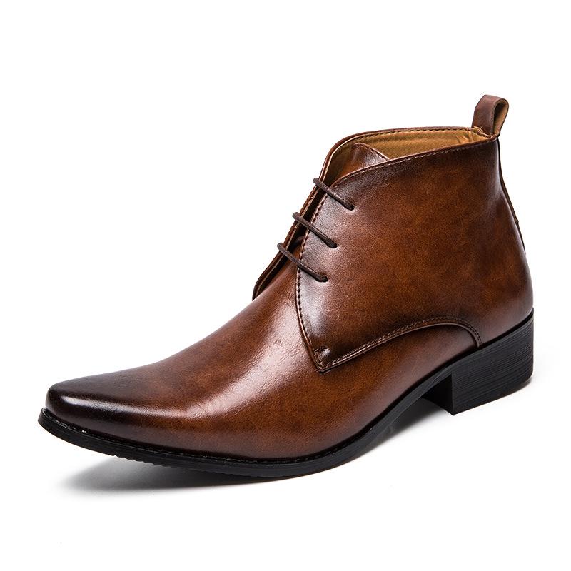 Мужские остроносые кожаные высокие ботинки Мартинса - Осенне-зимний стиль Business Casual 42 коричневый
