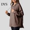 Waffle Texture Women Hoodie Fall Spring Big Pocket Drawstring Hooded Loose Slit And Autumn For Hem Pure Color Knitted Sportwear Top Warm Winter