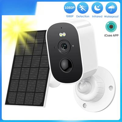 מצלמת WiFi 1080P סולארית חיצונית אלחוטית מופעלת סוללה מצלמת אבטחה קליעית התראת תנועה PIR אחסון בענן שמע דו-כיווני