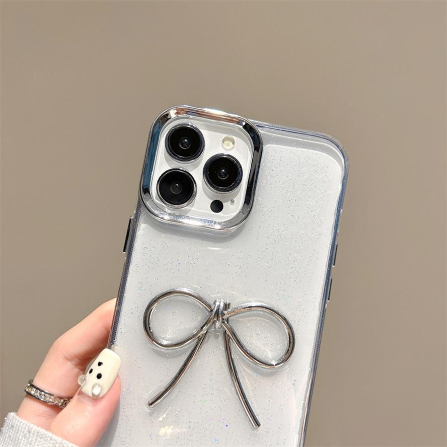 Luxury 3D Elegant Bow Glitter Phone Case for iPhone 16 15 14 13 12 11 Metal Camera Protection Shockproof & Scratch-Resistant Cover