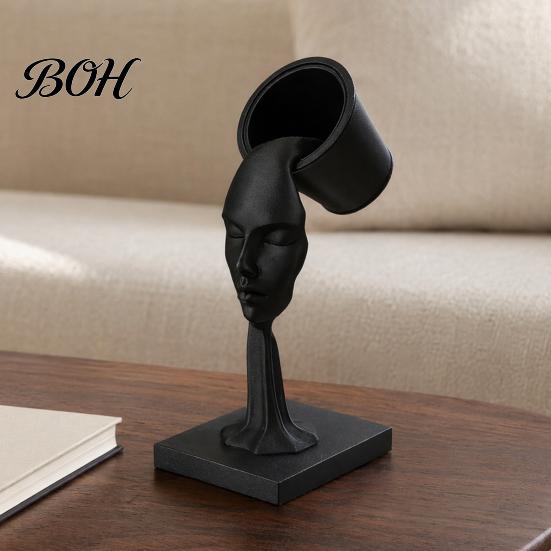 Minimalist Face Sculpture Abstract Human Sculpture, Surrealism Artistic Statue, 3D Printed Figurine Modern Black Floating Bucket for Home Table Shelf
