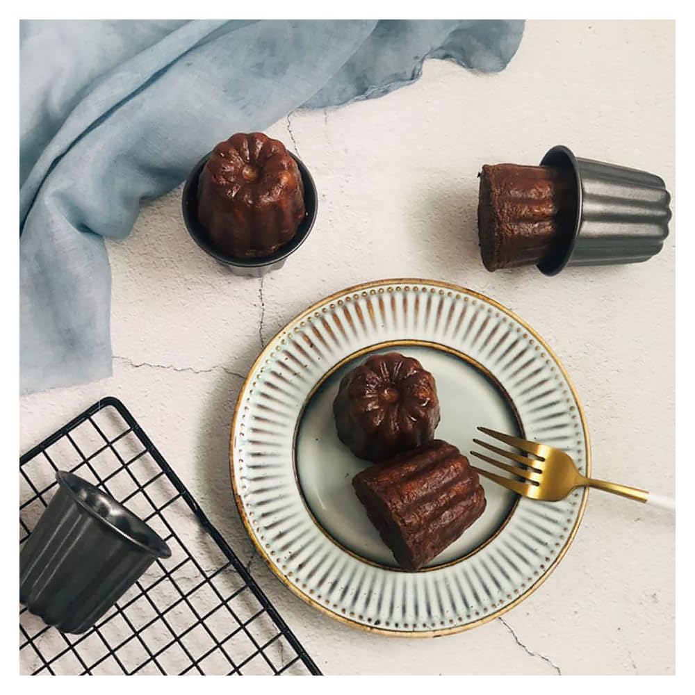 10-Piece Carbon Steel Cake and Canelé Molds, Kitchen Baking Tools, Small Pastry Molds (Gold)