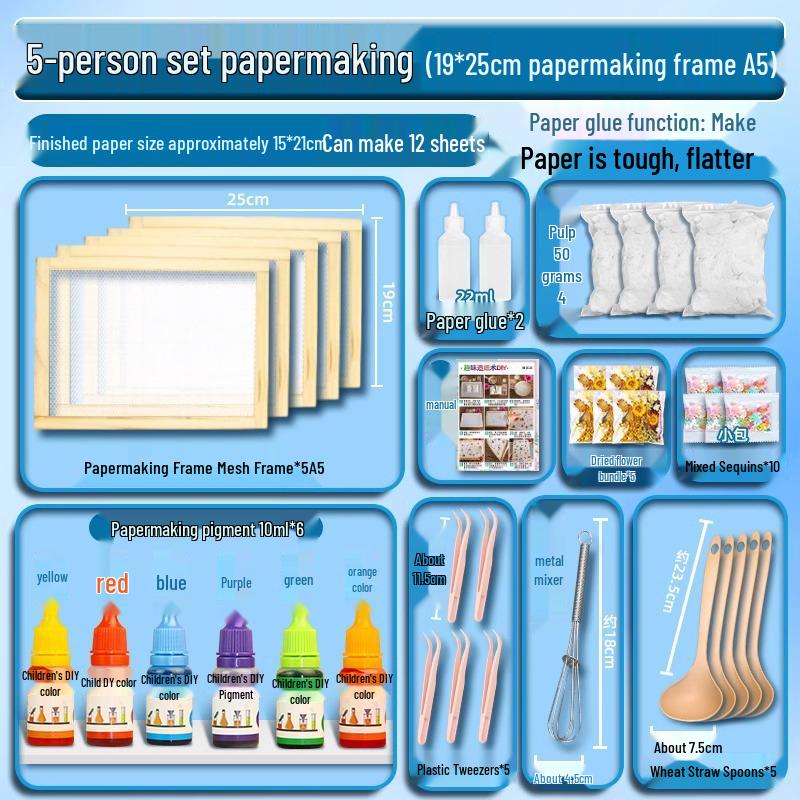 DIY Ancient Papermaking Kit for Kids: Educational Flower & Plant Pulp with Wooden Frame Screen Tools