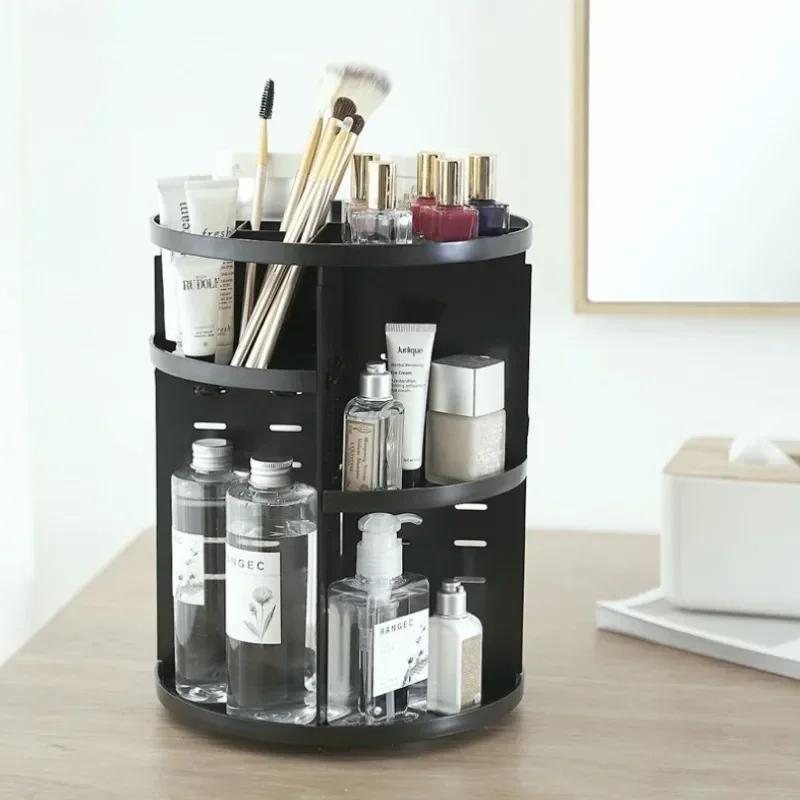 360-Degree Rotating Makeup Shelf Organizer - Fashionable Cosmetic Storage Box & Brush Holder