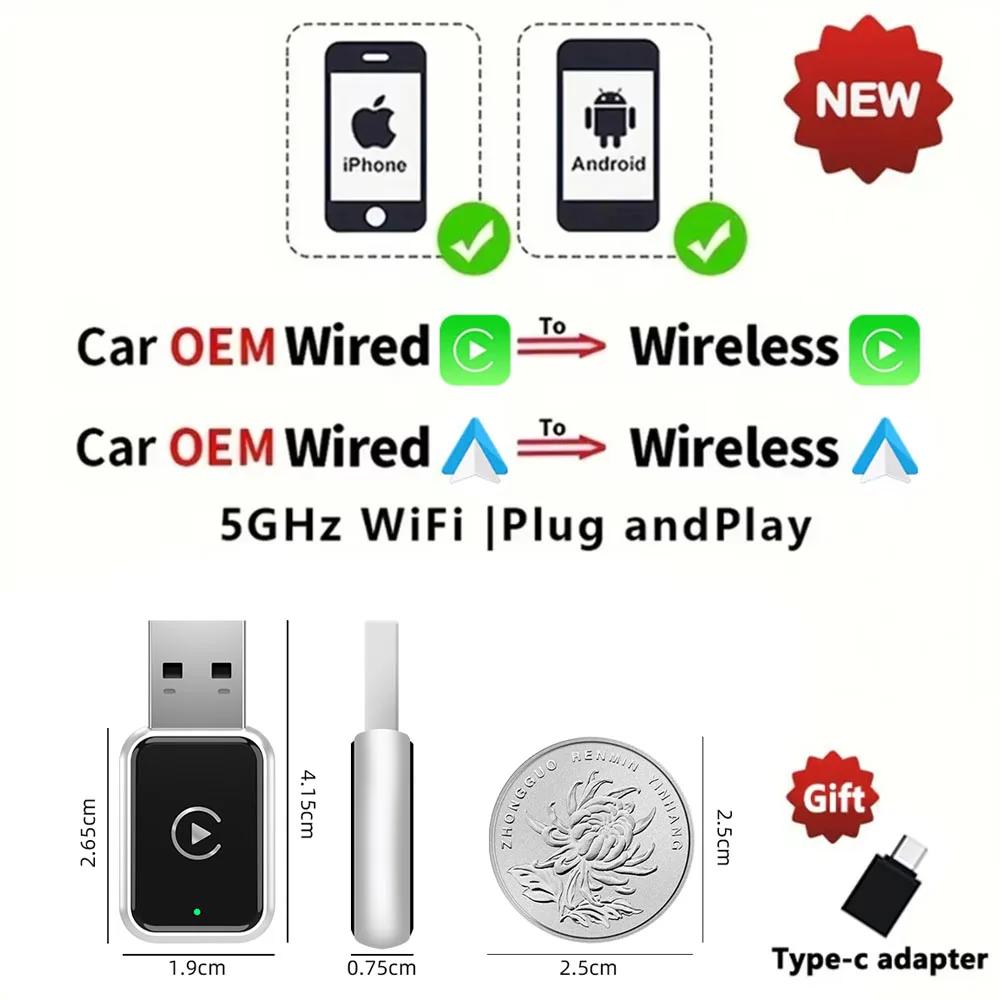 

2025 2in1 Wireless Carplay&Android Car AI Box Wired to Wireless WIFI BT Auto Connect Adapter Bluetooth Plug&Play Super Mini Box