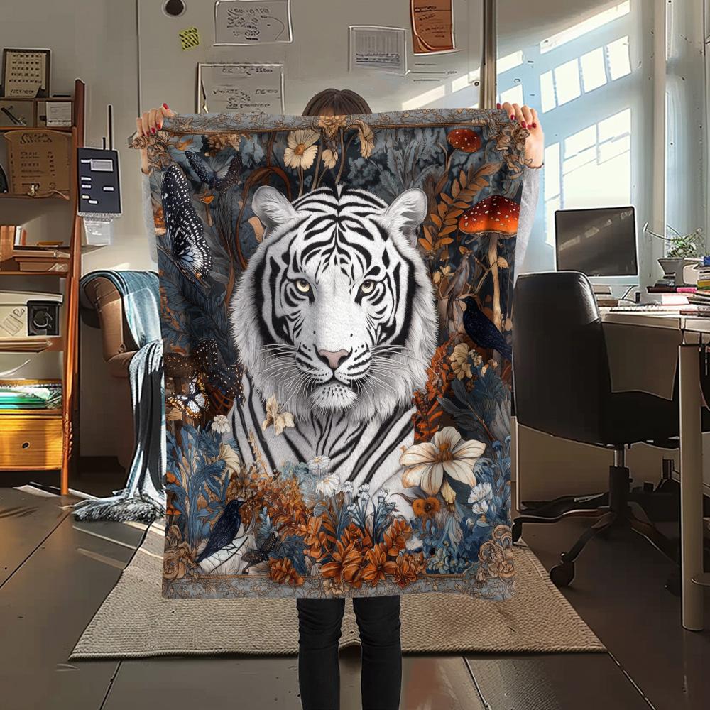 White Tiger  Print Flannel Blanket, High quality Comfortable for All Seasons, Home Decor, Warmth and Comfort