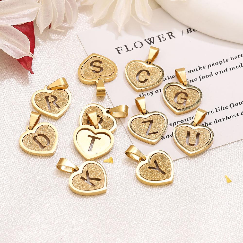 5Pcs/Bag Stainless Steel Gold-plated Heart Letter Pendant DIY Accessory Fashionable Versatile Letter Necklace Pendant