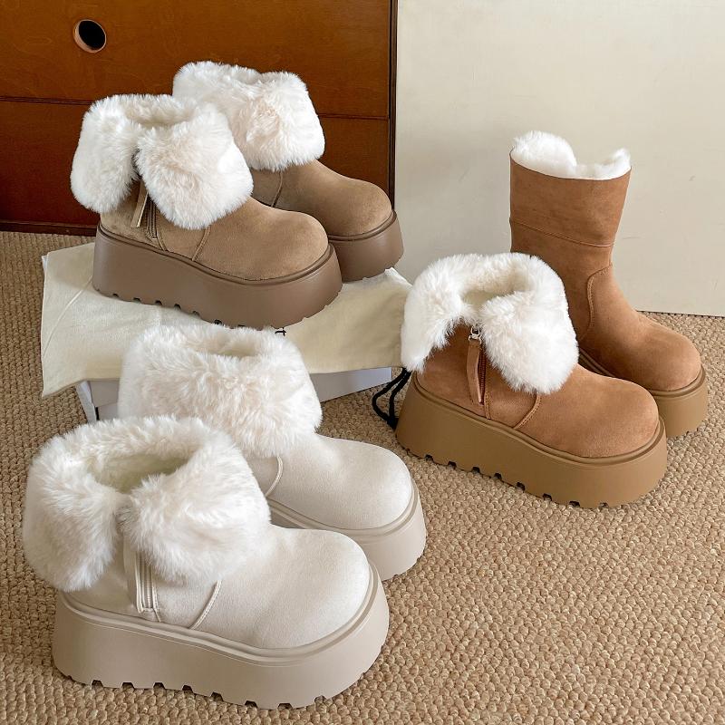Fashion Winter Fashion Platform Thick Sole Women Fur Snow Boots Outdoor Comfort Warm Cotton Short Botas Para Mujer