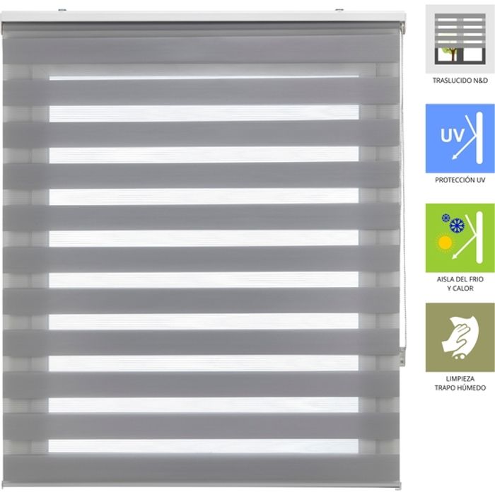 Store enrouleur - BLINDECOR - Nuit et Jour - 60x250 cm - Gris - Contrôle précis de la lumière