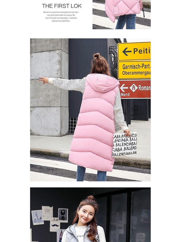 Hooded Women's Sleeveless Down Cotton Waistcoat - Mid-Length and Warm