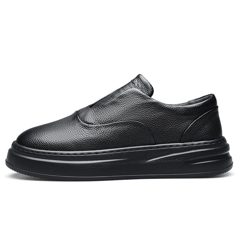 Casual Men's Shoes Thick-soled Heightening Loafers Simple One-pedal Soft-soled White Shoes Leather Breathable Trend Board Shoes