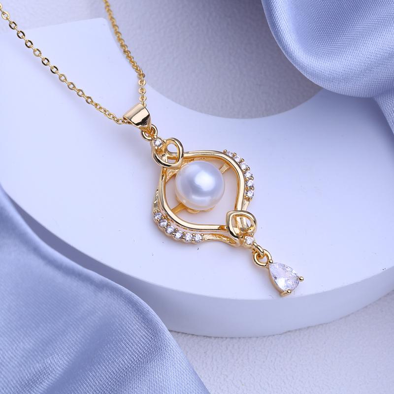FEEYOO Natural Freshwater Pearl Necklaces For Women Girls Fashion Gold Color Geometric Pendant Birthday Gift