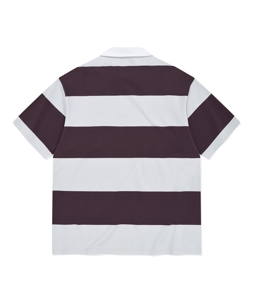 COVERNAT Striped Rugby Collared T-Shirt Purple
