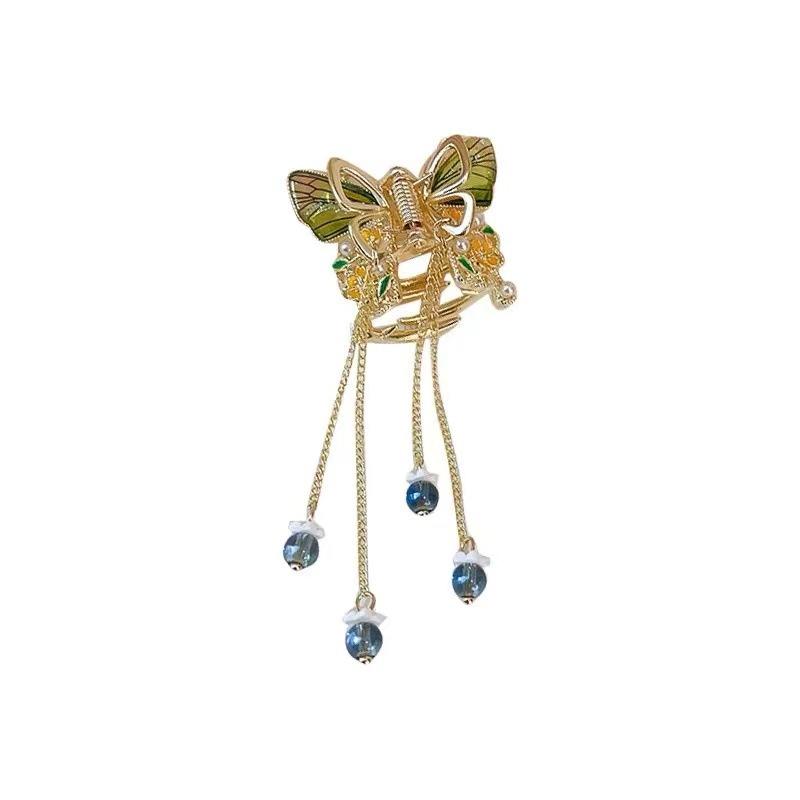 1PC Transparent Butterfly Wings Tassel Hairpin, Elegant Chinese Shark Clip, Ladies Hairpin