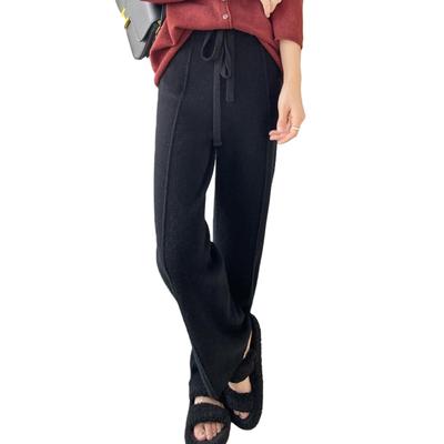 MEME XTRA Knit Pants Ribbed Knit Straight Pants with High Waist and Elastic Long Comfortable Solid and Winter Women's - Wool-Like Waist, Length, Warm,