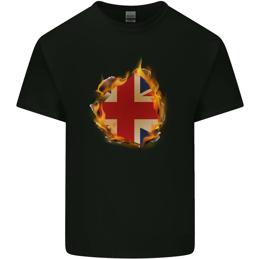 Union Jack Flag Fire Effect Great Britain Kids T-shirt Childrens XL