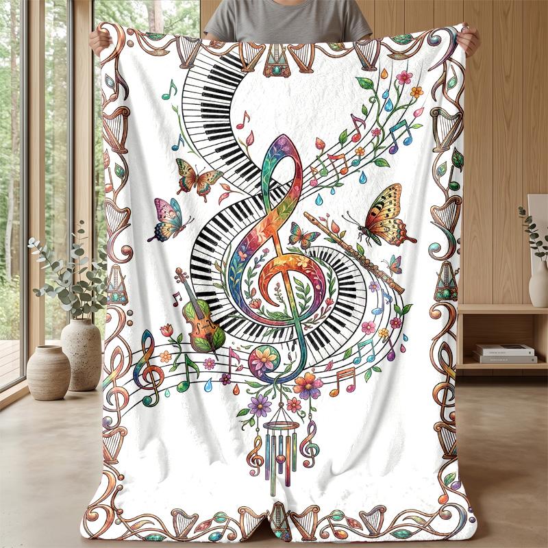 Music and Accordion Theme Blanket Lightweight Warm Flannel Blanket Decorative Throw Blanket for Home Decoration