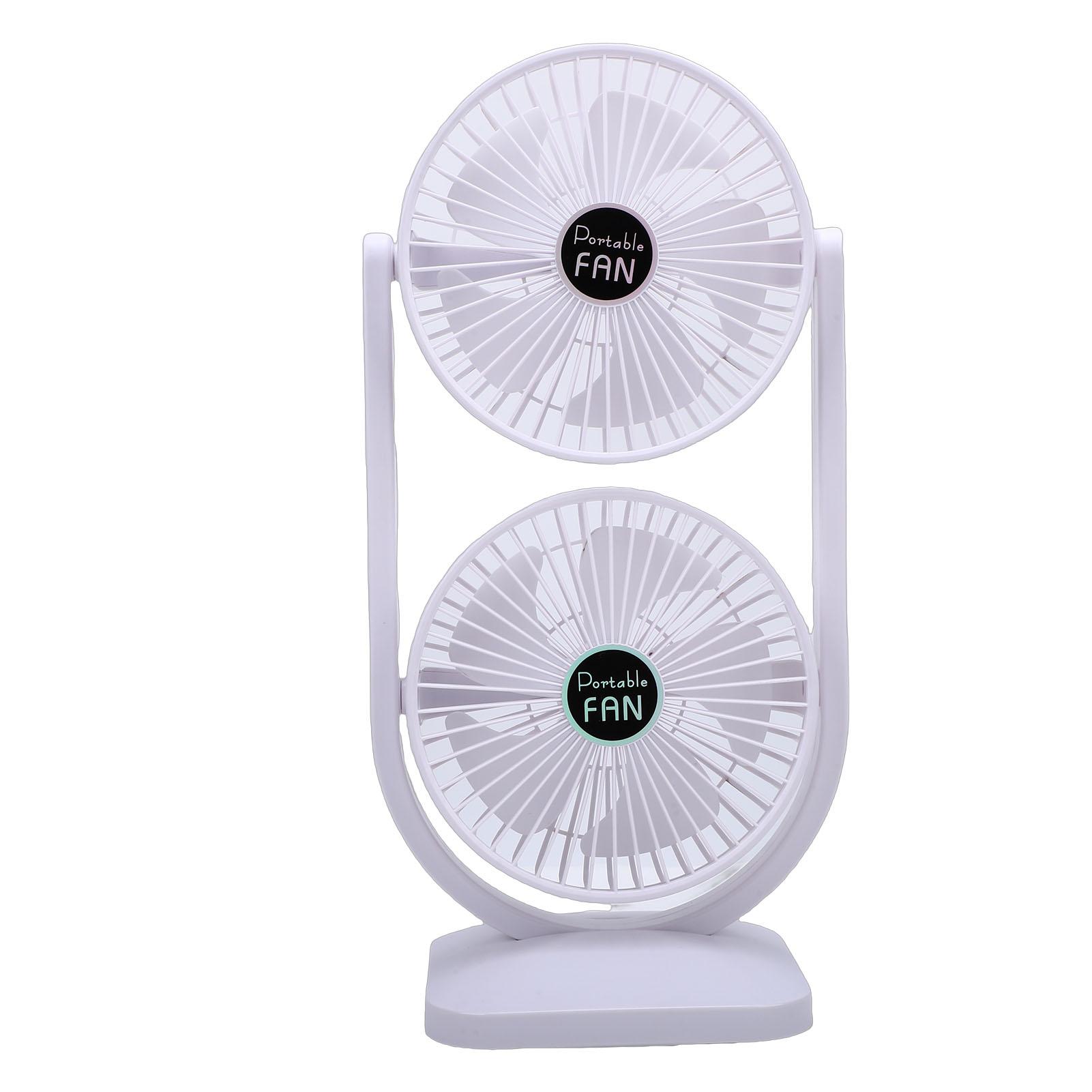 

Dual Head Desk Fan USB Rechargeable 3 Speed Portable Electric Floor Fan for Home Office Dorm Travel White
