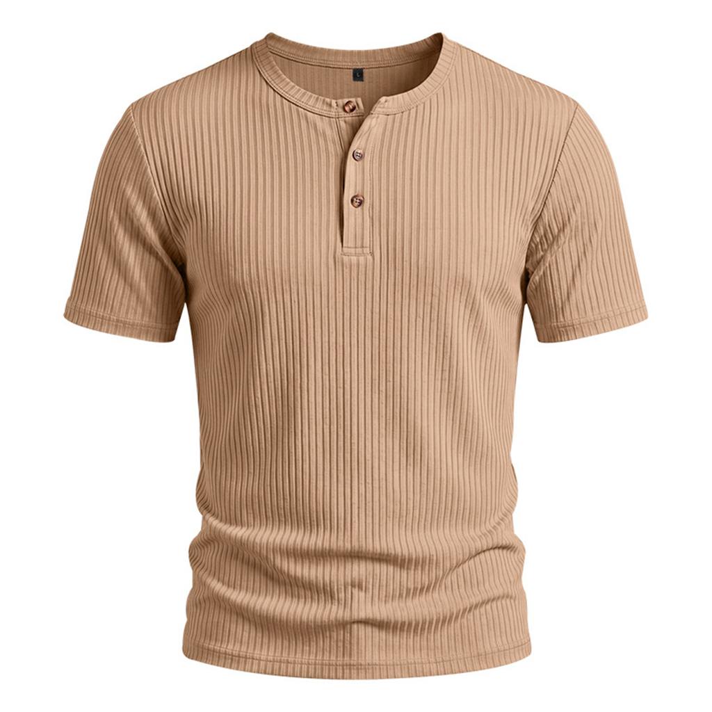 Men's Casual Lightweight Ribbed Henley Shirt Short Sleeve Buttoned Neck Slim Fit Soft Breathable Fabric Summer Top