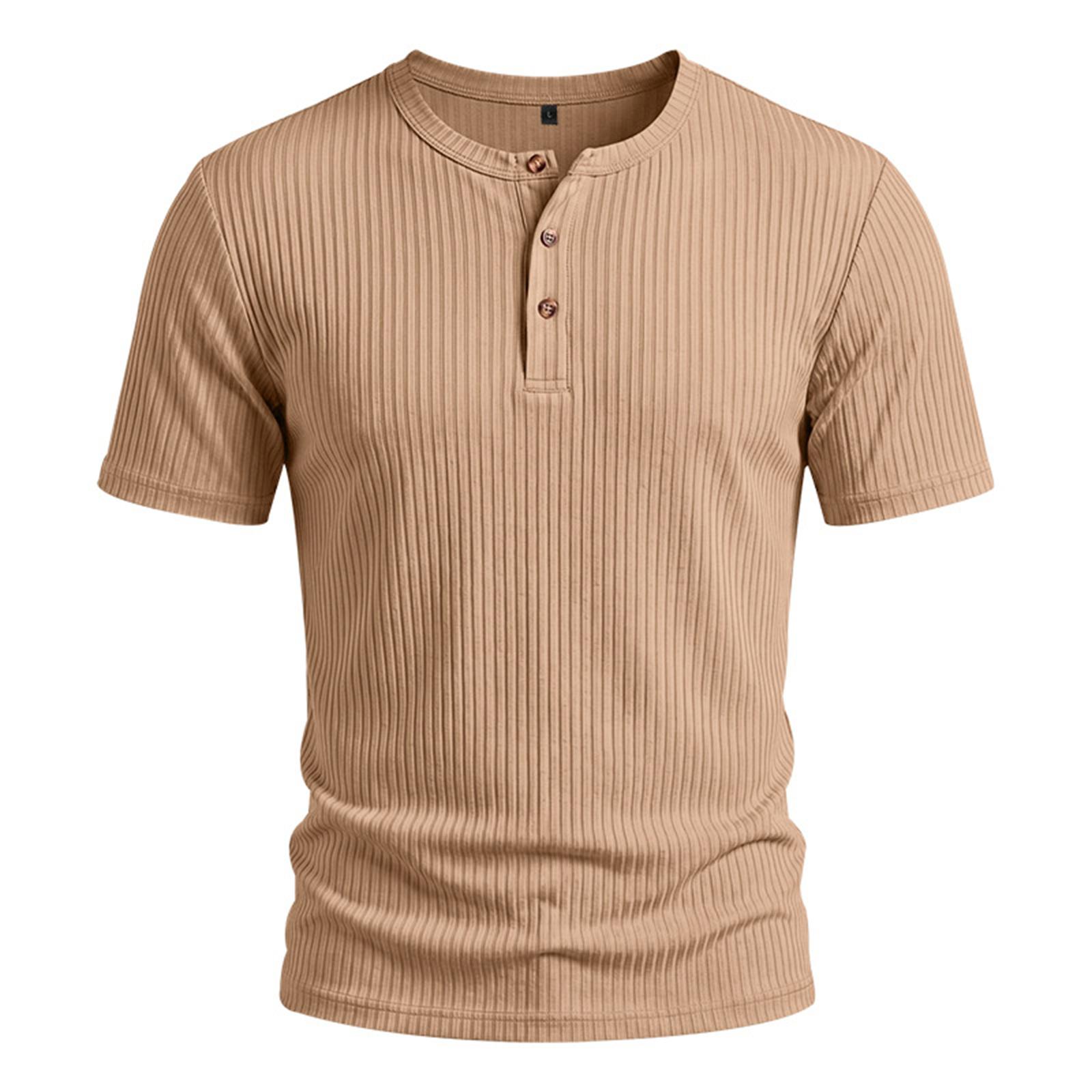 

Men s Casual Lightweight Ribbed Henley Shirt Short Sleeve Buttoned Neck Slim Fit Soft Breathable Fabric Summer Top XXL хаки