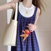 Blue plaid suspender dress women's summer French temperament small salt sweet vest big pendulum long skirt
