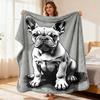 French Bulldog Blanket Gray Black White Cute Puppy Print Soft Quilted-Like Texture All-Season Cooling Spread Machine Washable 100%