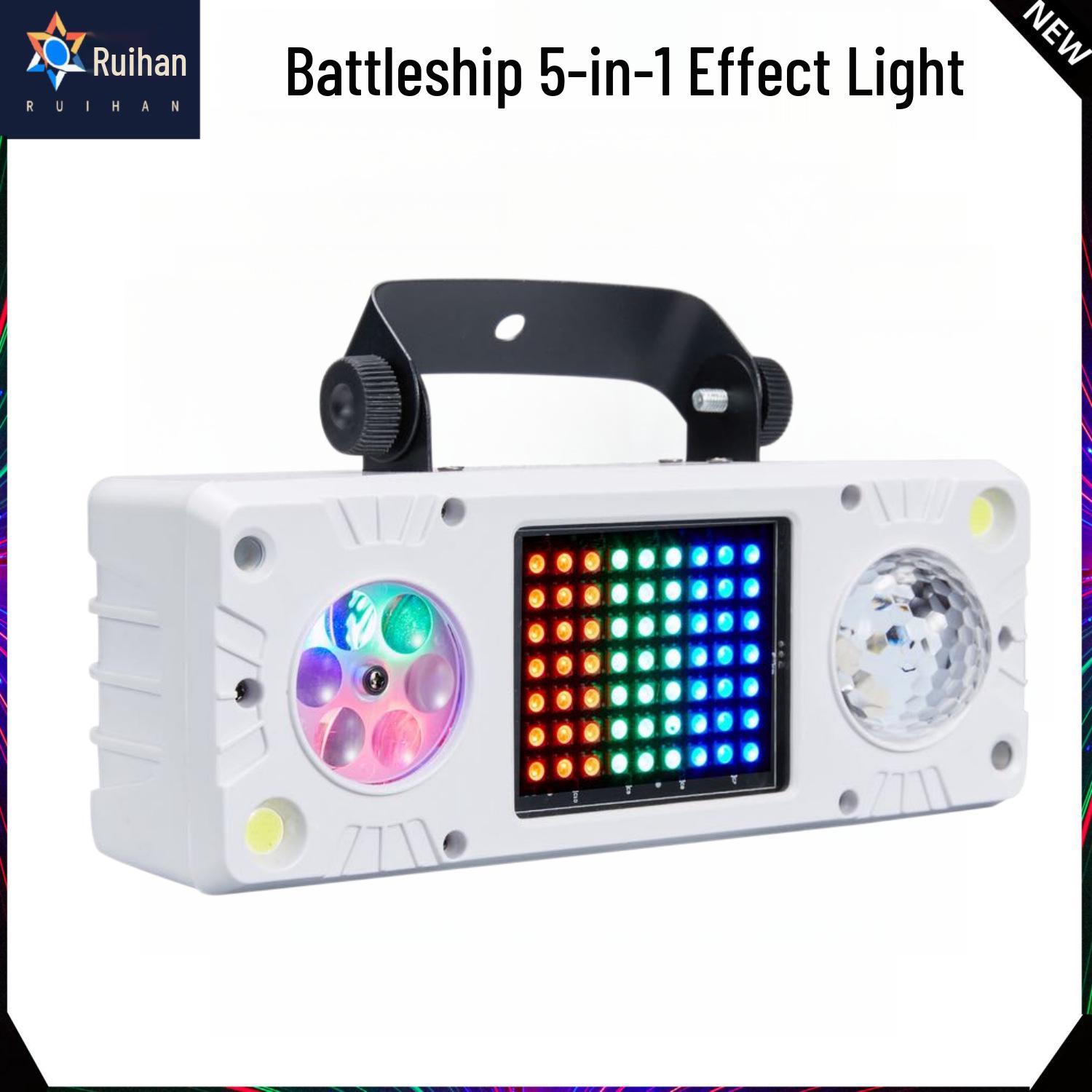 

Battleship 5-in-1 Laser KTV DJ Stage Lights: Seven-Color Beam & Private Room Effects Remote Control