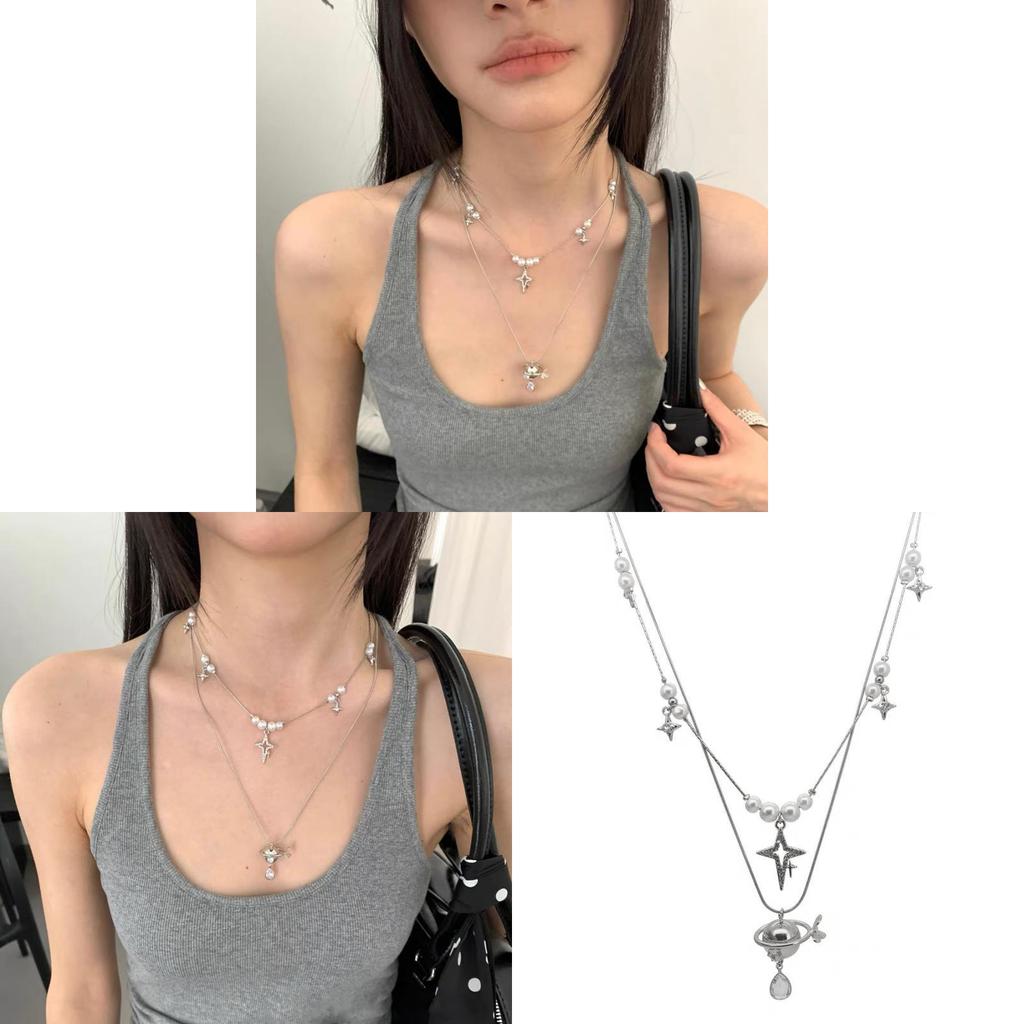 Saturn Planet Necklace For Women Titanium Handcrafted Geometric Pendant Chain Summer 2025