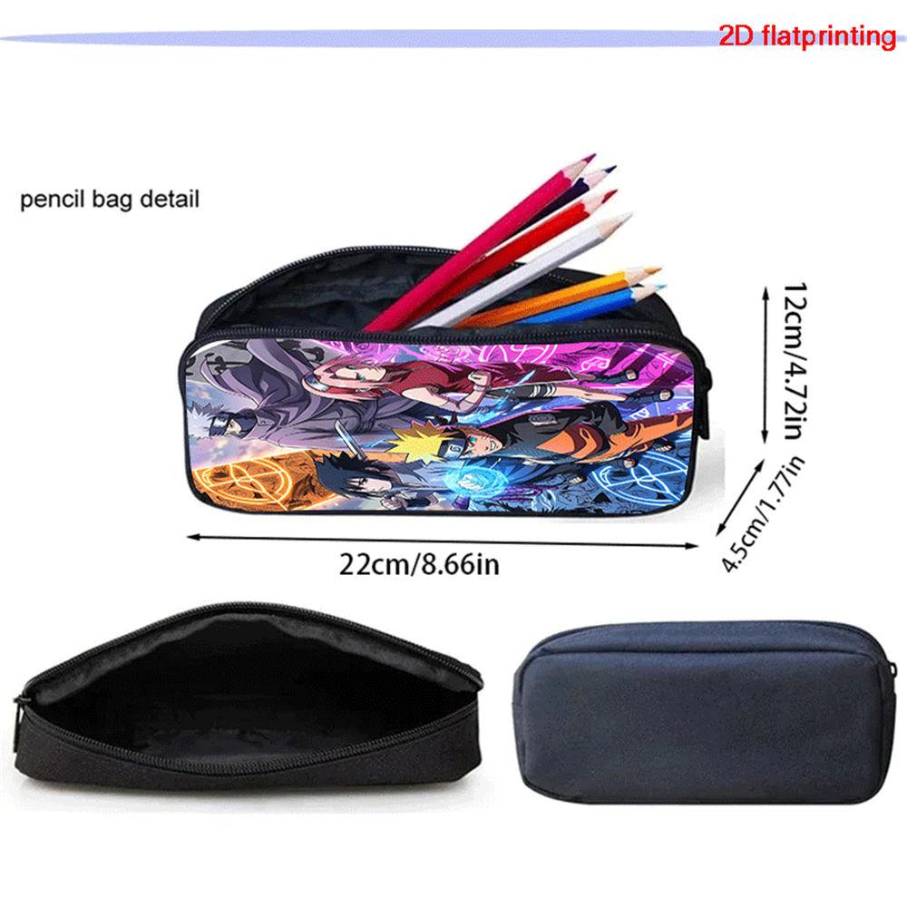 2Pcs Set Kids Backpack with Front Pocket & Pencil Bag, Cartoon NARUTO School Bags for Boys&Girls Aged 6-10, Durable& Lightweight