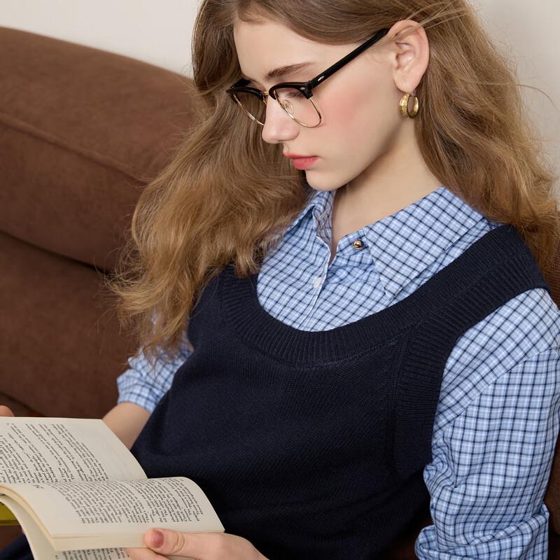 

Sancai 2025 Spring Faux Two-Piece Patchwork Knitted Pullover S