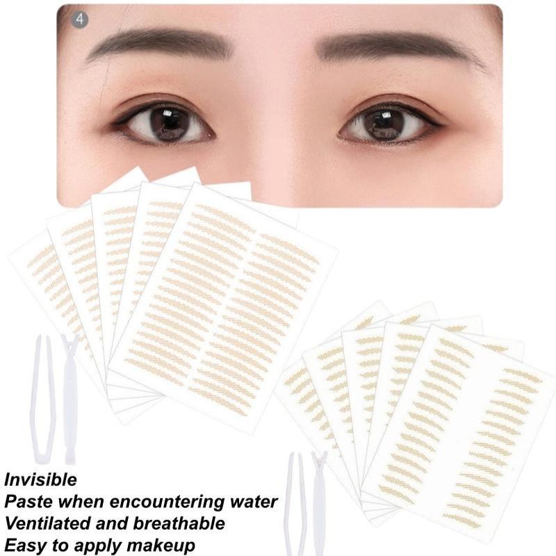 10 Sheets Eyelid Stickers Clear Ultra-Thin Eye Lid Strips With Tweezers Long-Lasting Lace Eyelid Stickers For Natural Big Eye