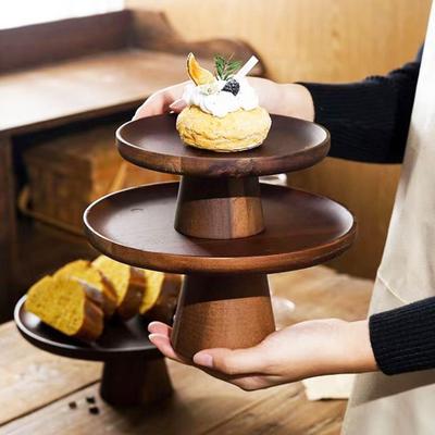 Wooden Dinner Plate Round Serving Platter High Stand Sushi Dish Food Serving Trays for Fruits Salads Dessert Bread Cake