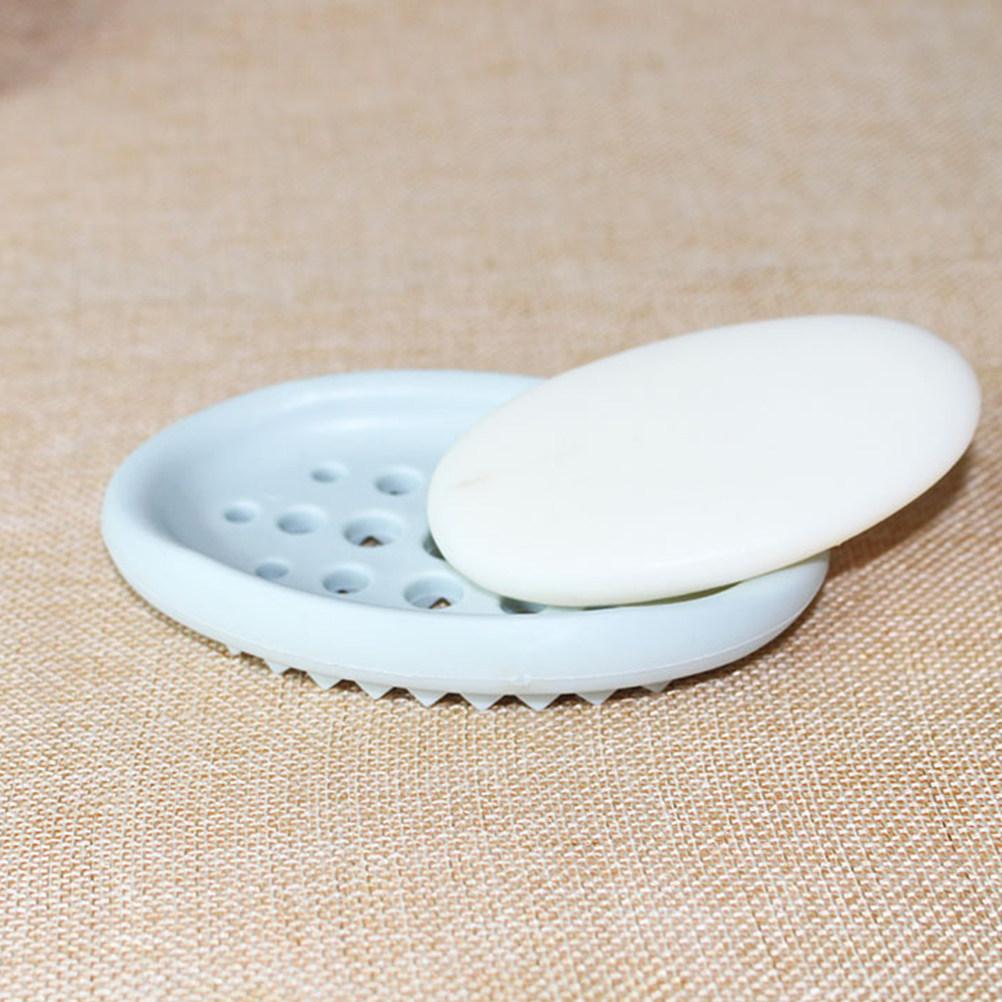 Creative Oval Silicone Soap Dish Tray Blue Better Drain Design Soap Case Holder for Shower Bathroom Kitchen Counter