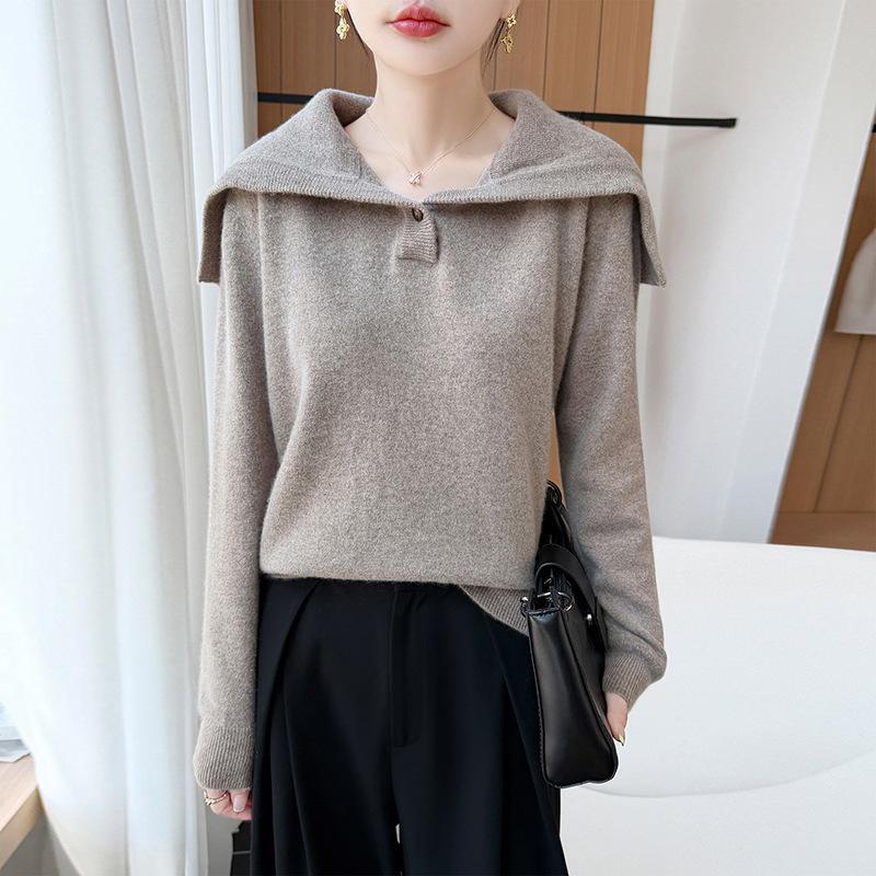 2026 Autumn/Winter Pure Wool Sailor Collar Loose Knit Pullover Sweater