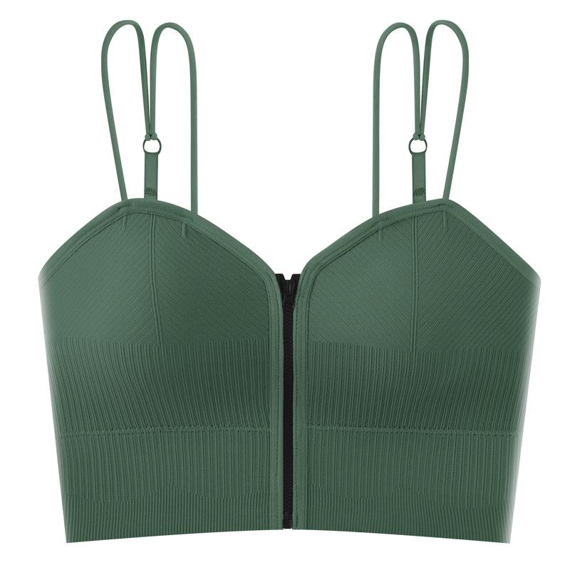 

Adjustable Seamless Zip Sports Bandeau with Sexy Open Back One Size темно-зеленого