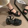Summer Women's Sandals Elegant Ankle Strap Solid Color Square Toe Sandales Shoes Fashion Platform Black White Heeled Sandalias