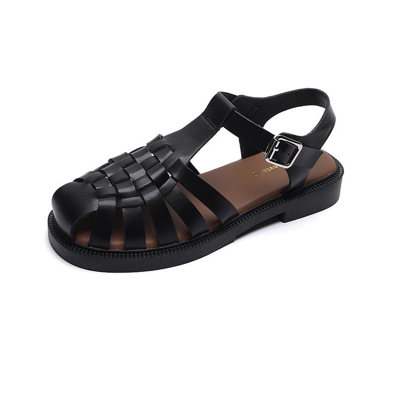 Women's Retro Woven Flat Sandals with Thick Sole & Closed Toe (Plus Size, Summer 2023)