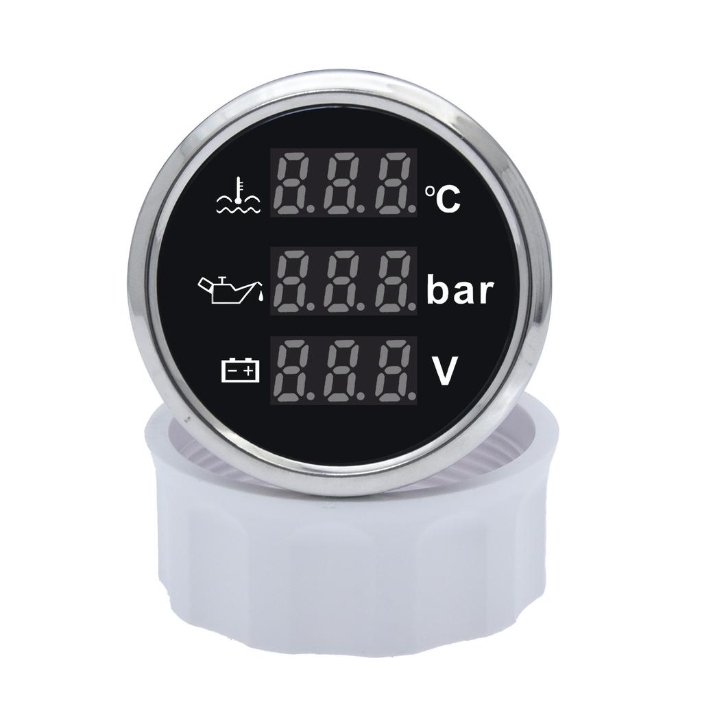 52mm 3 in 1 Digital Water Temperature Gauge Oil Pressure Gauge Fuel Gauge With Alarm Red Backlight For Car Boat Marine Yacht