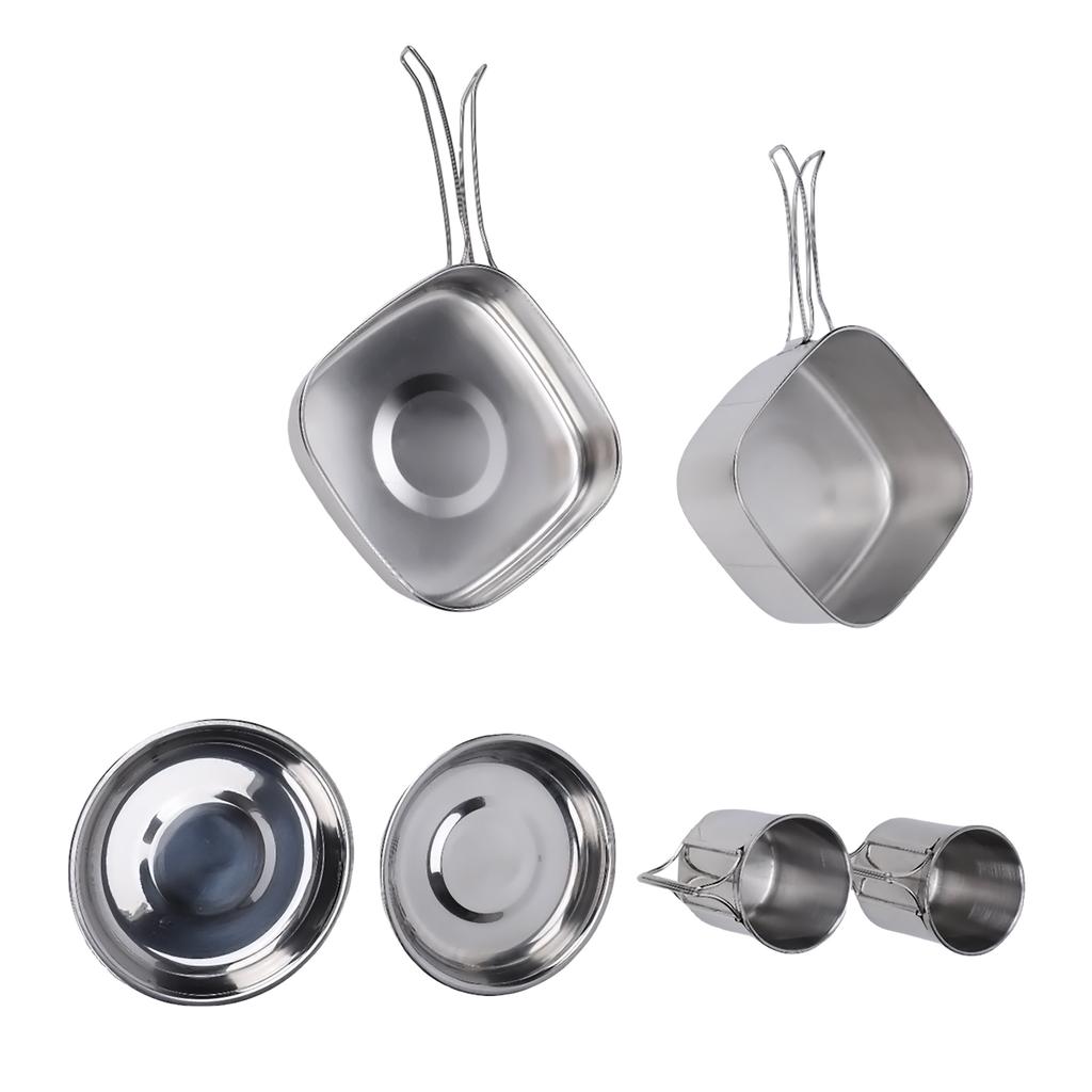 6 Pcs Camping Cookware Set Stainless Steel Utensils Pot Pan Plate Cup Kit for Outdoors Picnic Hiking (CW 304) 6 Piece
