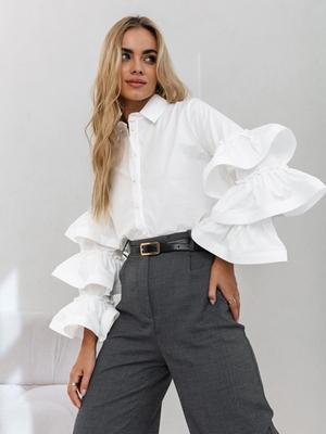 New 2023 Autumn Fashion: European & American Ruffle Long Sleeve Ladies' Shirt