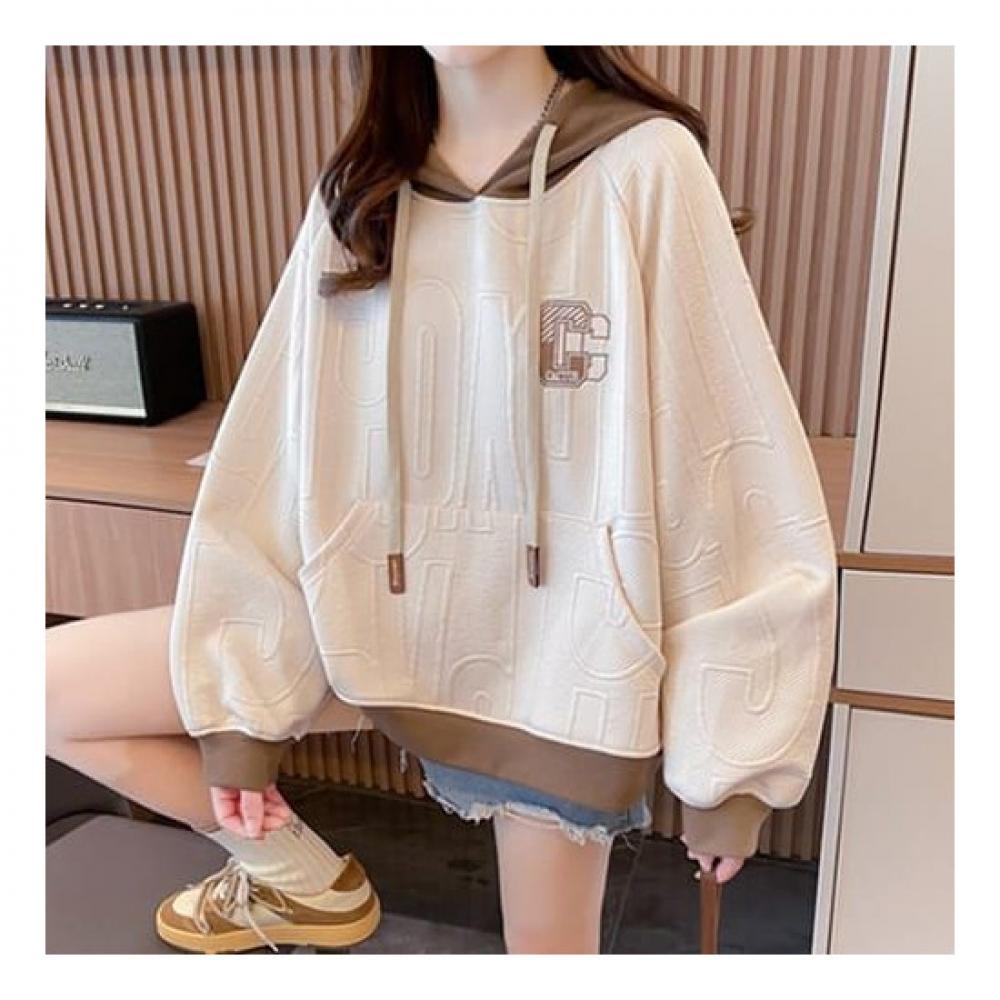 Navava Women Lettering Color Long Sleeve Hooded Sweatshirt Nt1933