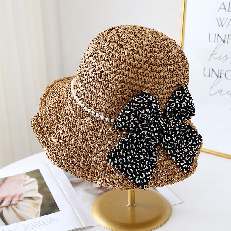 Spring Vacation Bow Spotted Straw Hat Women's New Sunshade Beach Hat